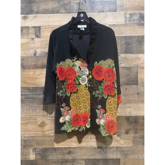 Vintage Moonlight Black & Red Floral Print Bohemian Blouse - Size XL - Picture 2 of 9